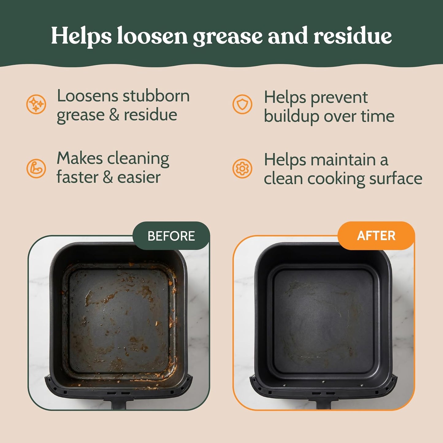 Roobi Air Fryer Cleaner, 6 Powder Sachets + Brush | Deep Cleans Drawer, Basket & Grill Without Scrubbing, Coating-Safe, Food-Contact Safe, Organic