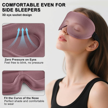 2 Pack Sleep Mask for Side Sleeper, Complete Light Blocking 3D Sleeping Eye Mask, Soft Breathable Eye Cover for Women Men, Travel, Nap, Relaxing Zero Pressure Night Blindfold (Pink+Purple)