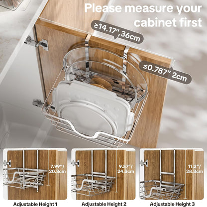TIDIIABODE Pot Lid Organizer, Adjustable Kitchen Pot Lid Holder Inside Cabinet, Kitchen Cabinet Organizer Hanging for Food Storage Container, Pot, Pan Lid & Bakeware, Black