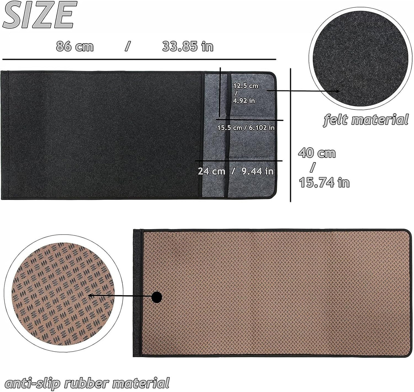 Sofa Armrest Storage Bag, 33.8 Inch x 15.7 Inch 4 Pockets Dark Gray Felt Cloth for Storage Remote Control, Phone, Journal and So on (gray)