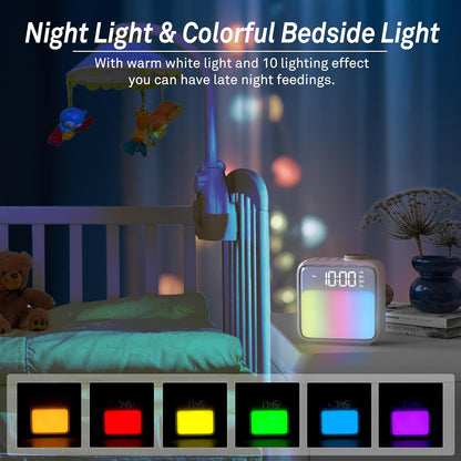 AIRIVO Alarm Clock Night Lights, Built-in Battery Alarm Clock for Bedrooms, 6 Scenes & White Noise Sync, Dual Alarms & Snooze, for Heavy Sleepers, Gifts for Kids Teens