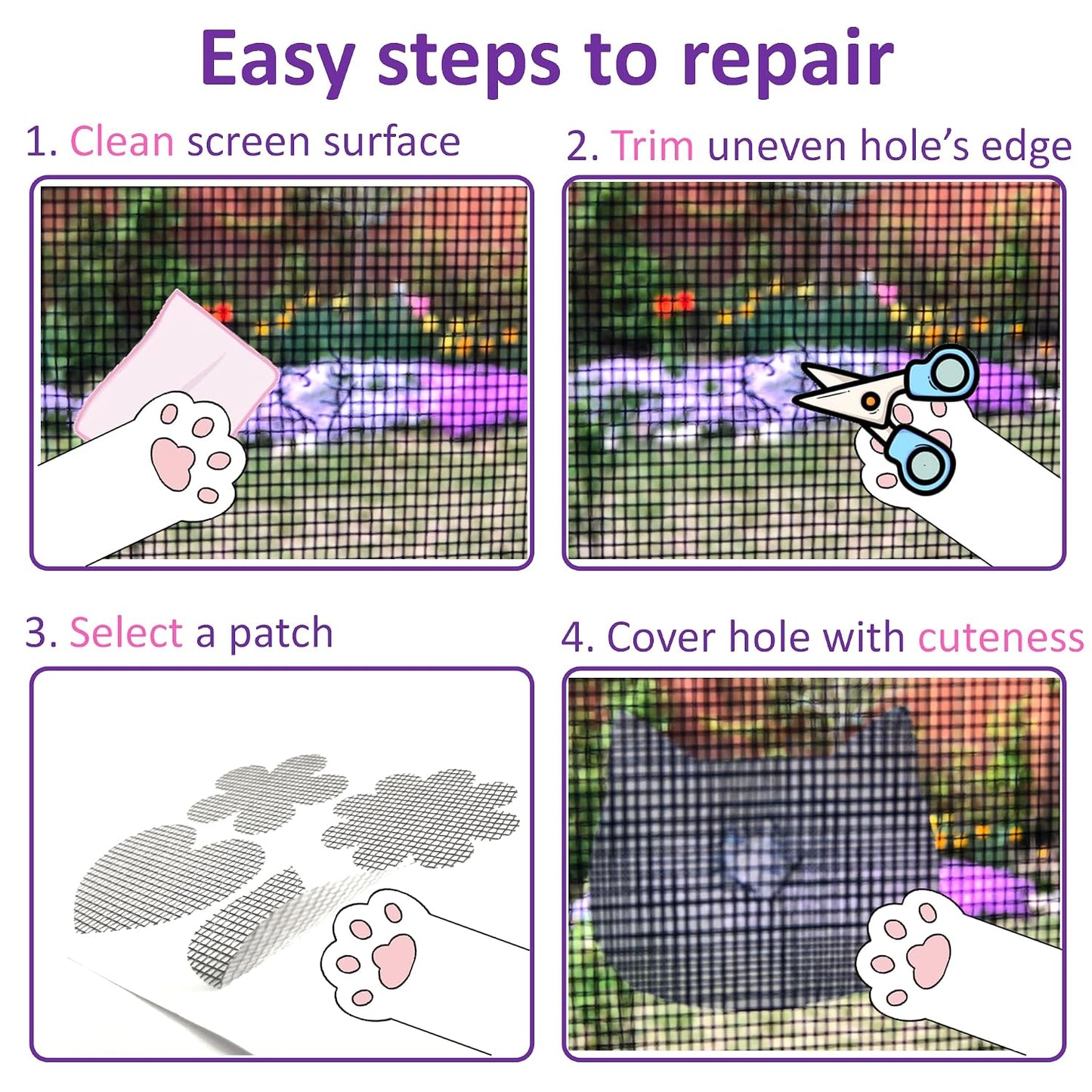 Cute Window Screen Repair Kit (10 Sheets) Mesh Screen Patch Tape for Windows