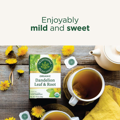 Traditional Medicinals Organic, Dandelion Leaf & Root - Dandelion Root Tea, Supports Normal Detox + Digestion - Kosher, Non-GMO, Caffeine-Free, Compostable - 16 Tea Bags