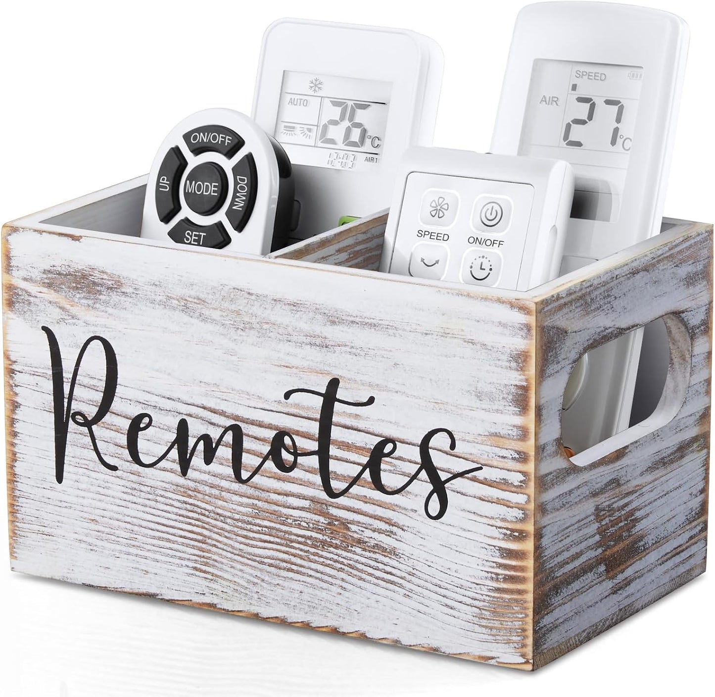 DRASTAR Remote Control Holder, Wood TV Remote Holder, Remote Storage Caddy, Remote Control Organizer (Black, 2 Slots)