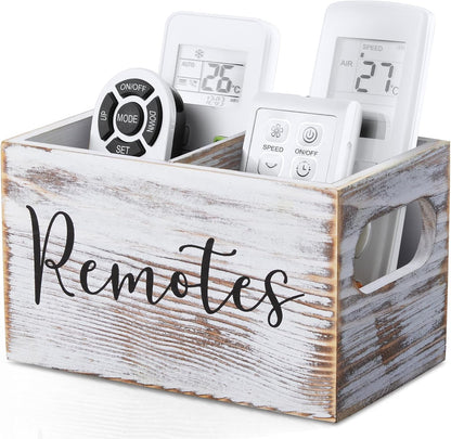 DRASTAR Remote Control Holder, Wood TV Remote Holder, Remote Storage Caddy, Remote Control Organizer (Black, 2 Slots)