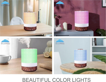 BlueHills 2500 ML Humidifier with Essential Oil Diffuser Combo Aroma Home Décor Design for Large Bed Bath Kids Baby Living Rooms Big Capacity LED Lights Scent Ultrasonic Cool Mist Wood Grain F006