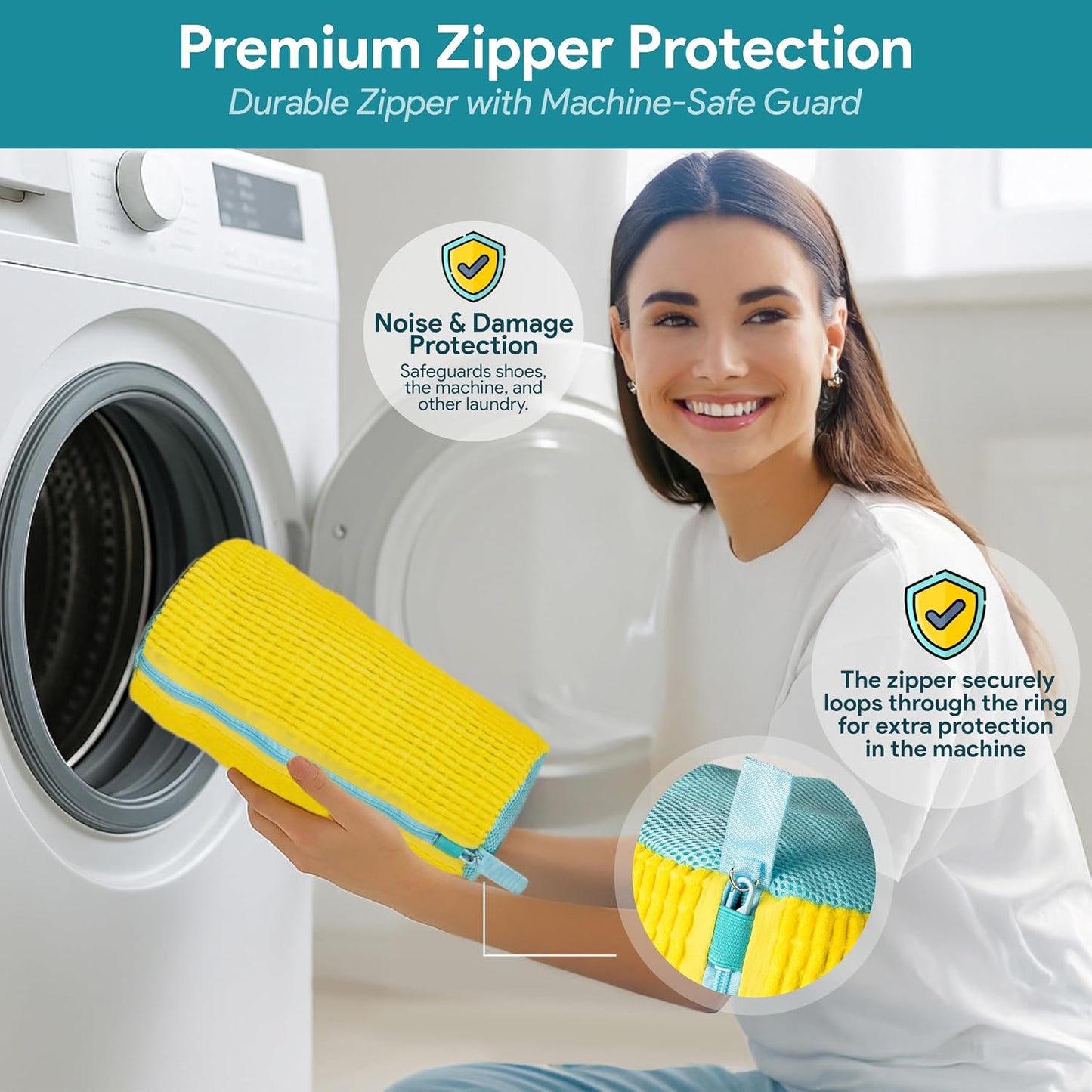 Shoe Washing Machine Bag – 2 Pcs Reusable Laundry Shoe Bag, 360° Deep Cleaning Sneaker Washing Bag, Durable Mesh Net with Zipper Protection, Fits All Shoe Types & Sizes (2 PCS Yellow)