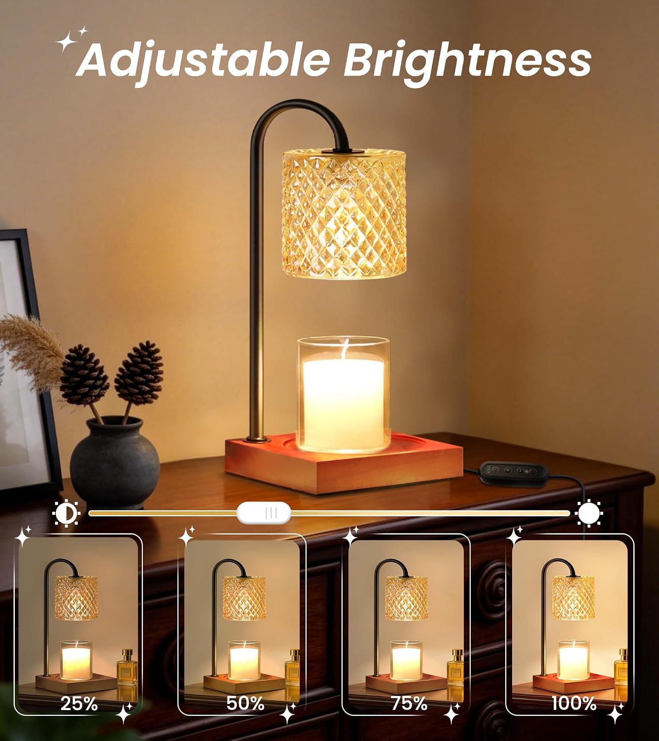 Candle Warmer Lamp with Timer Dimmer, Birthday Gifts for Women Mom, House Warming Gifts, Elegant New Home Decor, Wax Warmer for Jar Candles, Heater Lamp for Scented Wax, Amber Glass