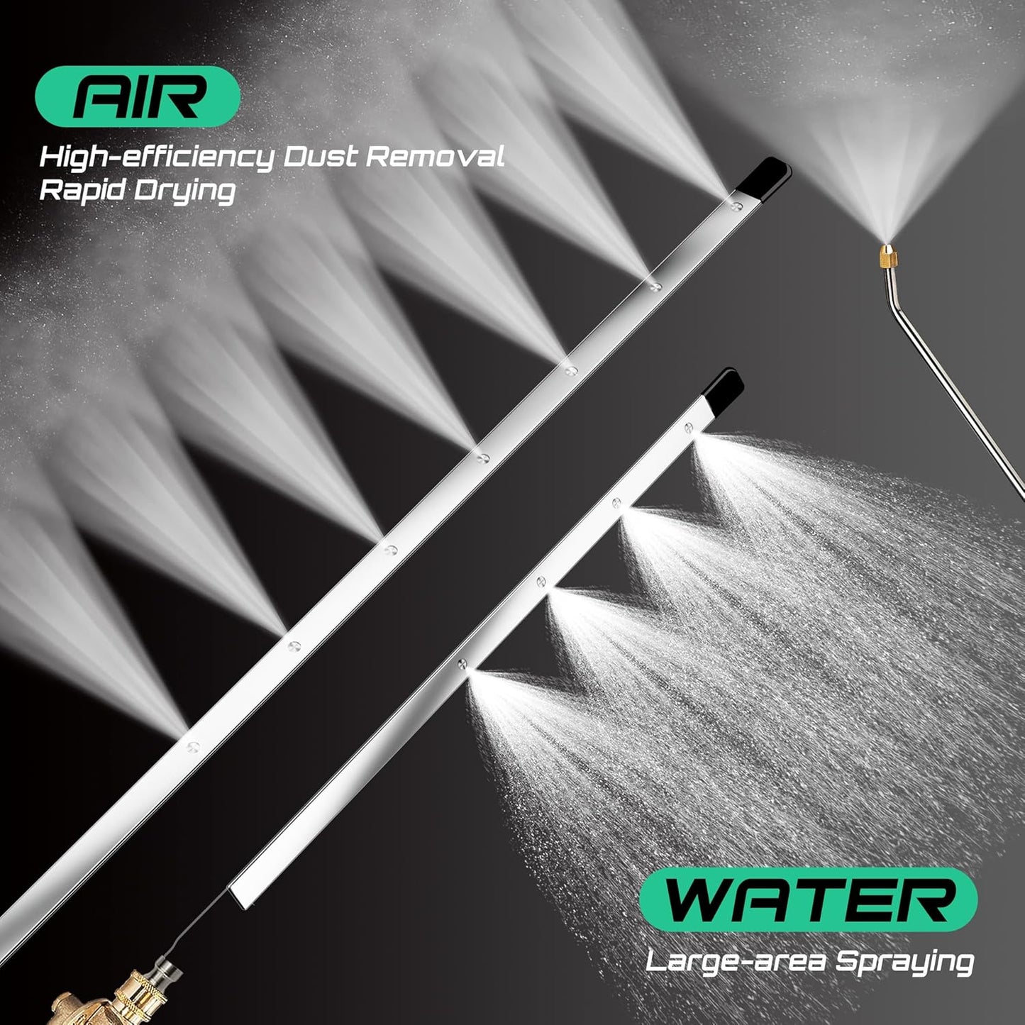 47/24/15" Radiator Cleaning Wand 3P, Water/Air, for Cars/Trucks/Heavy Equip | Water/air, 4500PSI 180° swivel, 0.2in ultra-slim, 25° fan, laser-welded 304SS, no-tear, quick-connect, industrial, saves.