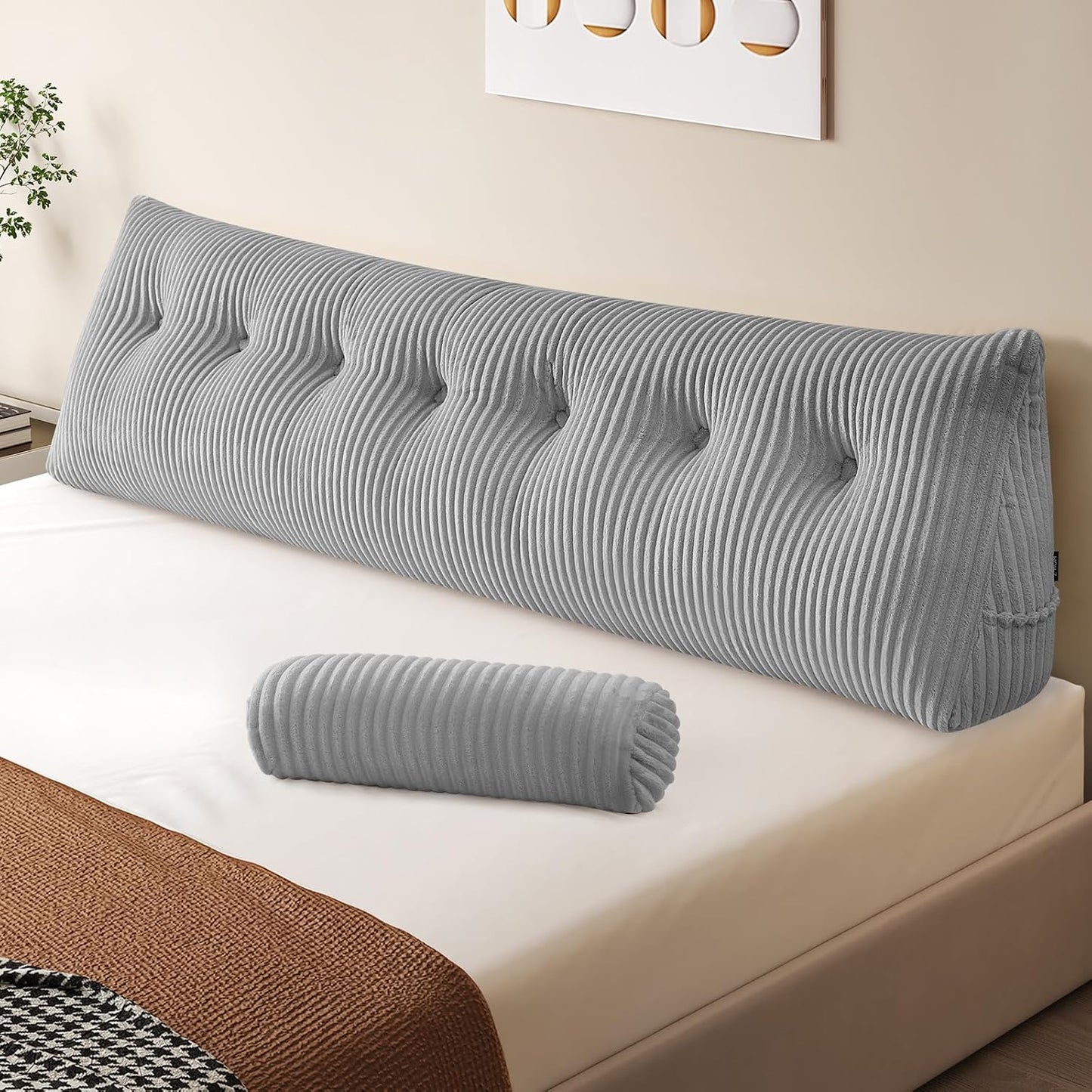 Z-hom Headboard Pillow, Wedge Backrest Cushion, Queen Size,NO Roll Pillow | Grey Triangular Backrest Cushion Equipped,NO Roll Pillow,Ideal for Reading,Sitting Up in Bed&Filling Headboard Gaps