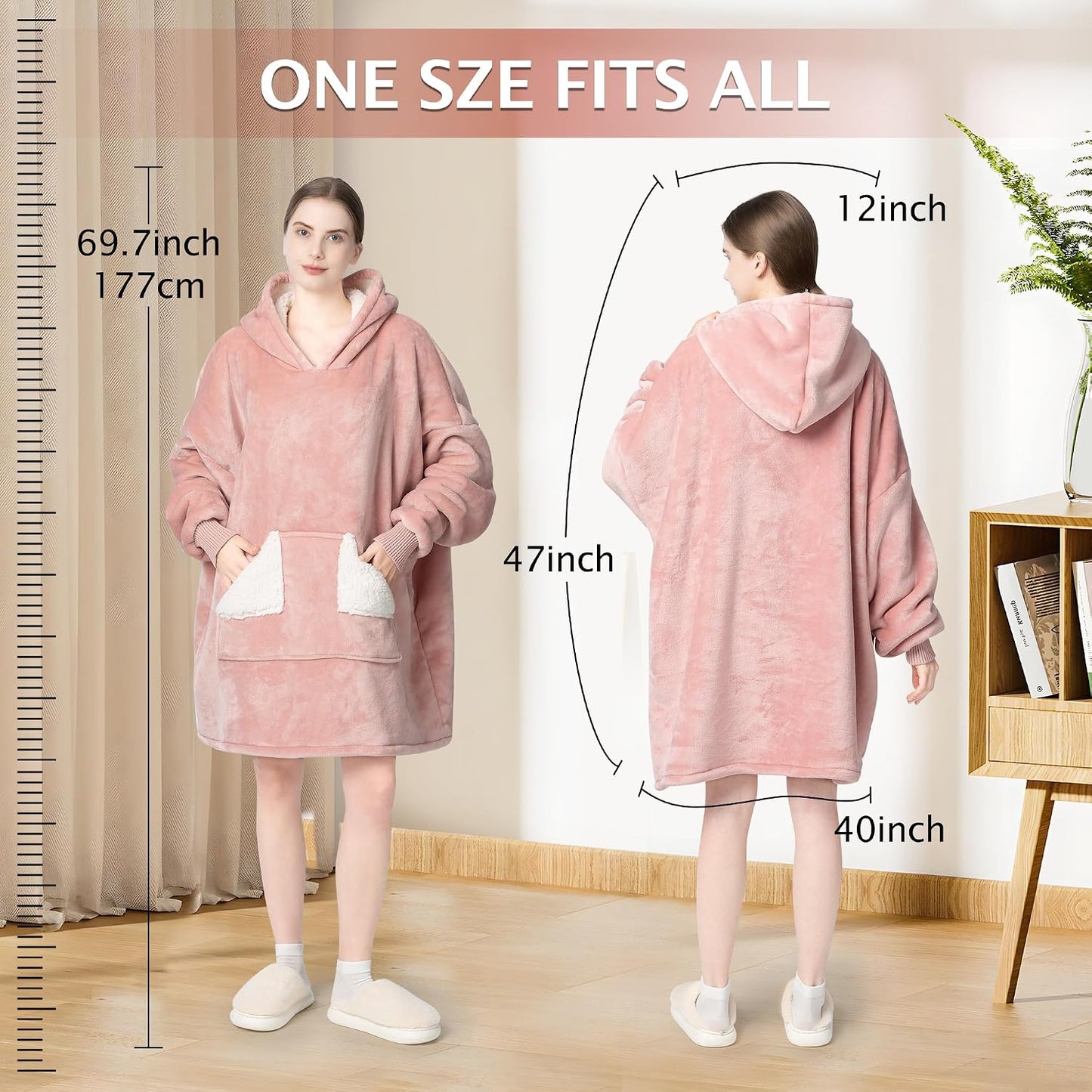 Wearable Blanket Hoodie, Oversized Sherpa Fleece Sweatshirt Blanket with Giant Hood Pocket and Sleeves for Adult, Warm & Cozy Grey Blanket Gifts for Women