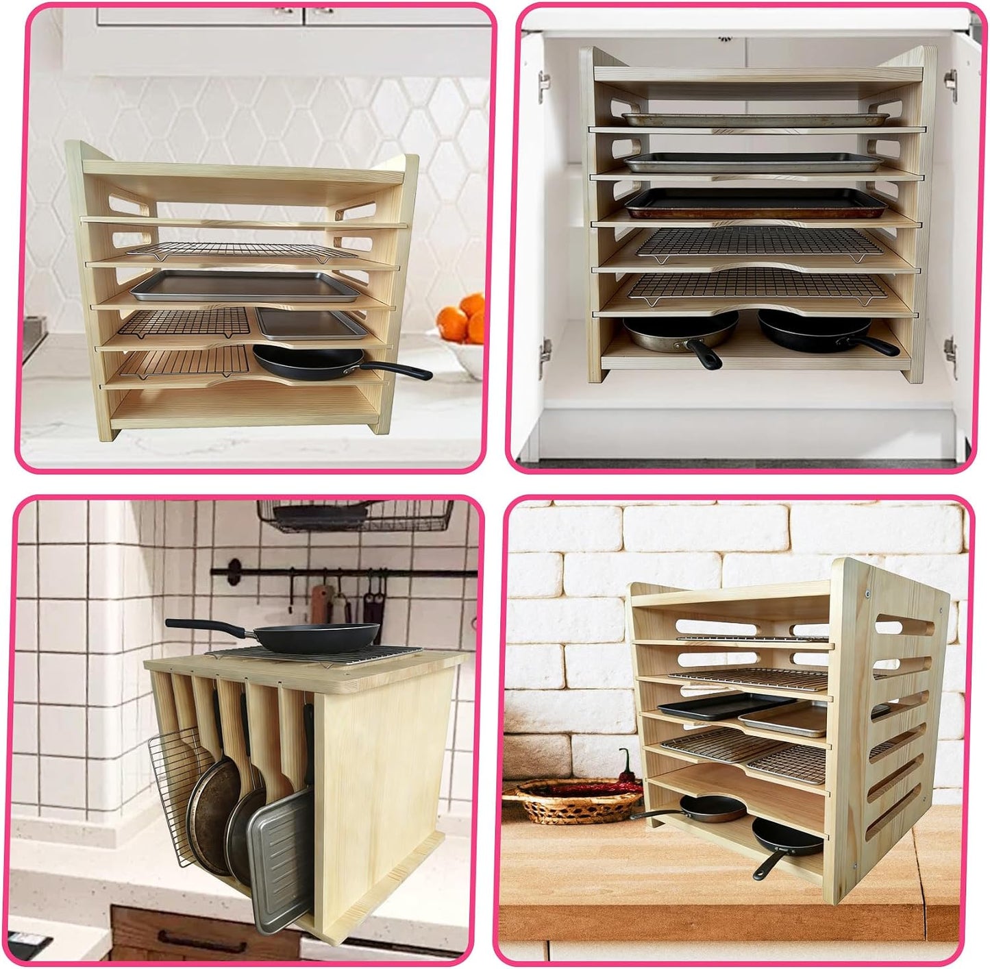 6 Tier Wood Cabinet Vertical Tray Dividers, 16.73in x14.13in x12.4in | Wooden Organizer For Sheets, for Cookie Sheet, Baking Trays, Cutting Board, Pans, for Organizing Cabinets, 5Y Warranty