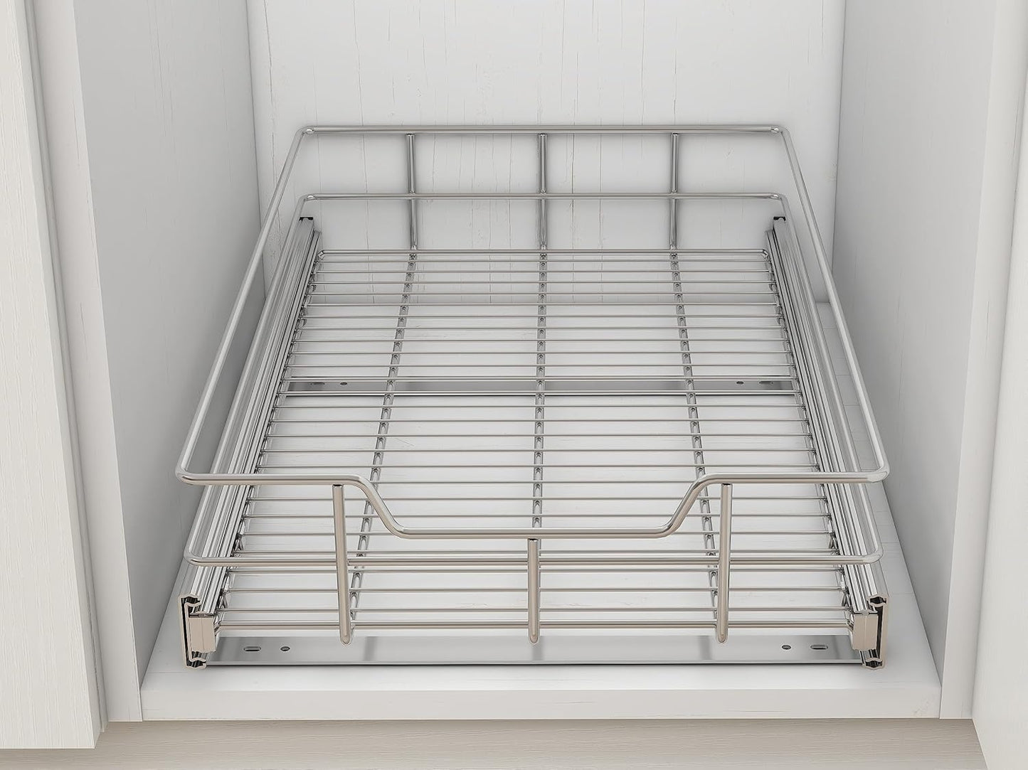 Pull Out Cabinet Organizer 15" W X 22" D, Chromed, Full Slide Out Drawers | For Kitchen Organizers and Storage, Pull Out Drawers For Cabinets Capacity Heavy Duty Caddy, Cabinet Shelves, Bathroom Pantry