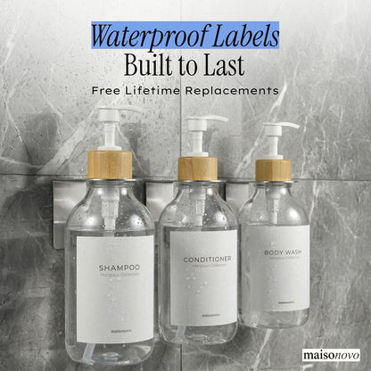 MaisoNovo Shampoo and Conditioner Dispenser|Refillable Black Set of 3 | 500 ml Shower Gel Dispenser Set of 3. Refillable Shampoo and Conditioner Bottles. Drill Free Secure Design. Black