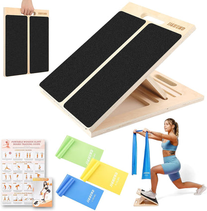 Portable Slant Board for Calf Stretching, Adjustable Wooden Calf Stretcher Incline Board, Calf Stretch Board for Squats Leg Knees Heel Ankle Stretching