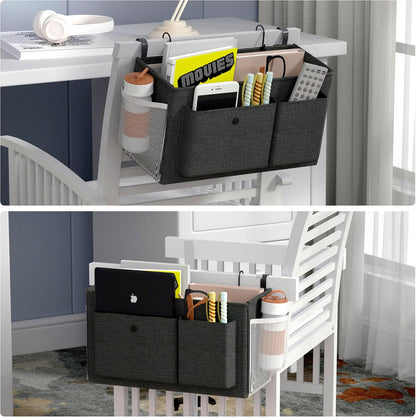 Bedside Caddy Bedside Storage Hanging Organizer for Bunk Dorm Bed Rail | Bed Caddy with Hooks, Top Bunks and Dorm Essentials for Water, Tissues, Tablets, Books, Phones, Remotes and Other Necessories