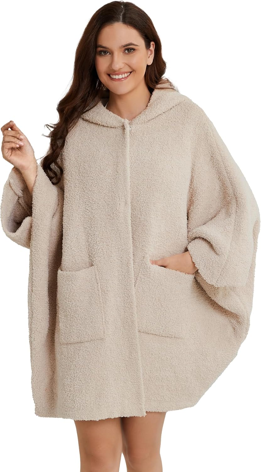 WDCOZY Wearable Blanket Hoodie Poncho Throw Comfy Soft Warm Cape Shawl Cozy Cloak Wrap Hooded with Sleeves For Women Adults