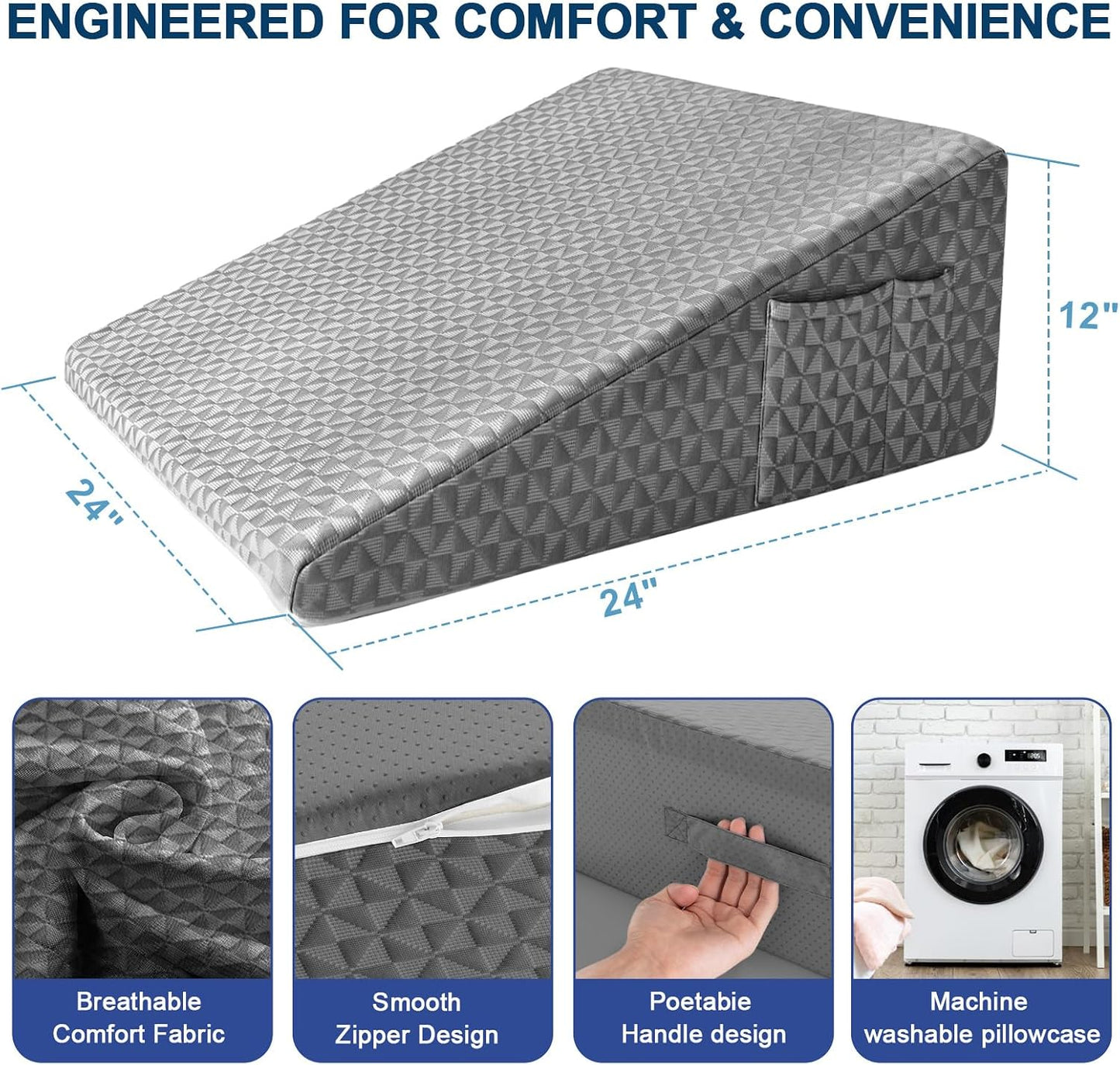 8" Leg Elevation Pillow, Memory Foam Wedge Pillow for Leg & Knee Support | Knee, Hip & Ankle Support. Elevates Legs For Comfortable Sleeping, Resting, And Recovery With A Supportive Wedge Shape.
