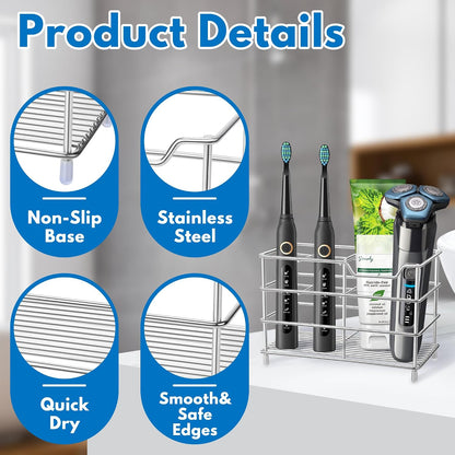 Electric Toothbrush Holders for Bathrooms 304 Stainless Steel Quick Drying | Upgrade Heavy Duty Sturdy Durable Toothpaste Holder Bathroom Organizer Storage Decor Accessories Tooth Brush Holder Caddy