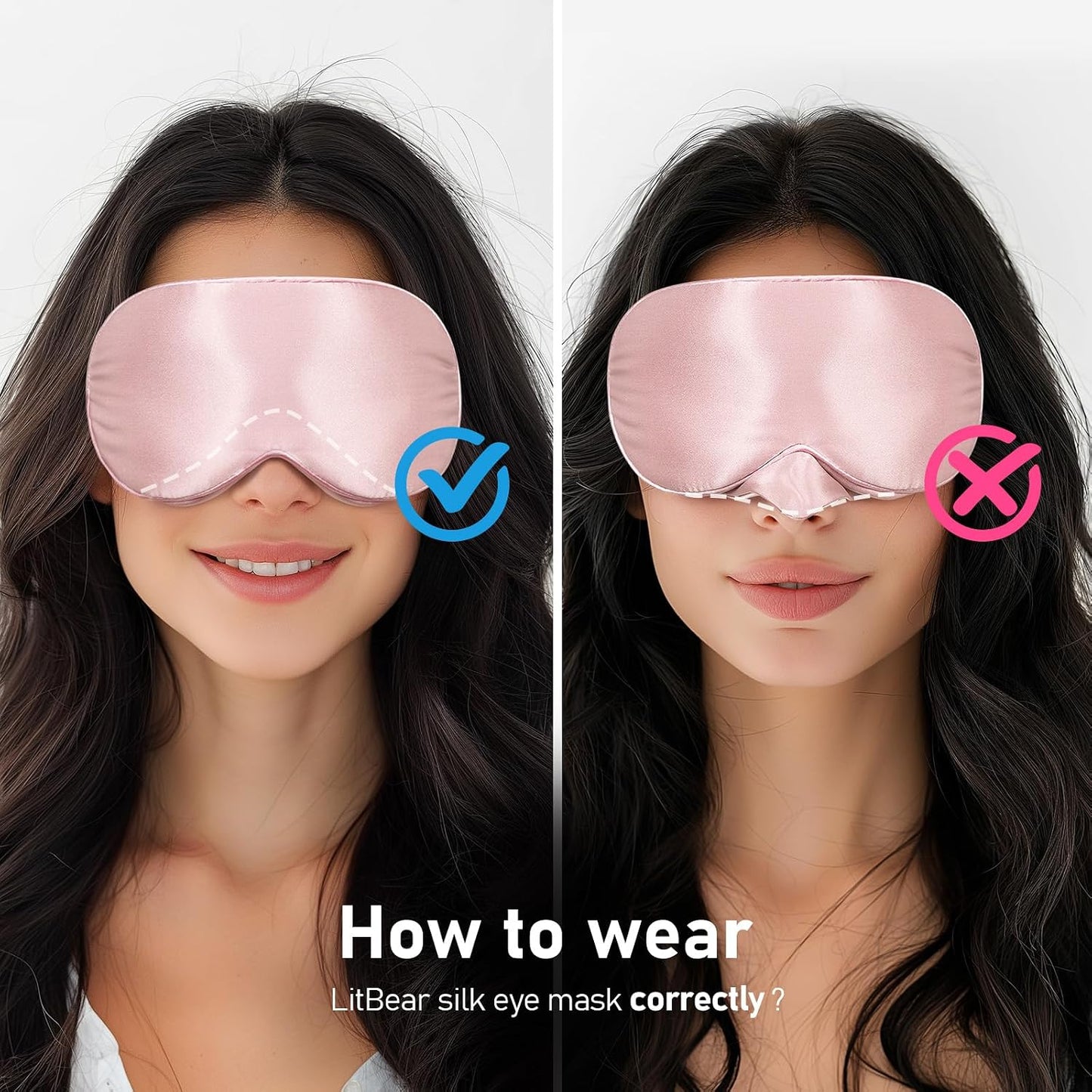 LitBear 100% 22 Momme Mulberry Silk Sleep Mask - 3D Contoured Eye Mask for Men & Women, Soft Breathable Sleeping Mask with Adjustable Strap, Perfect Blocks Light for Sleeping (Black)