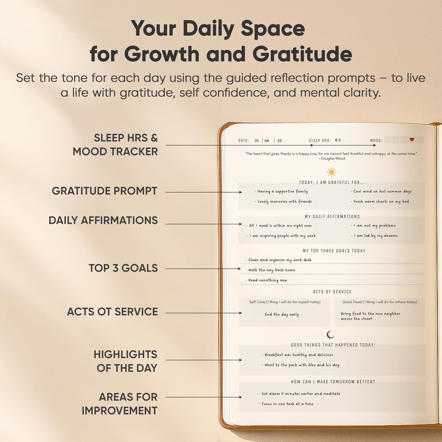 Gratitude & Self-Care Journal - Guided Mindfulness & Mental Health Journal All-in-One with Prompts for Self Discovery - Daily Journal for Men & Women (A5, Black) - PRODUCTIVITY STORE