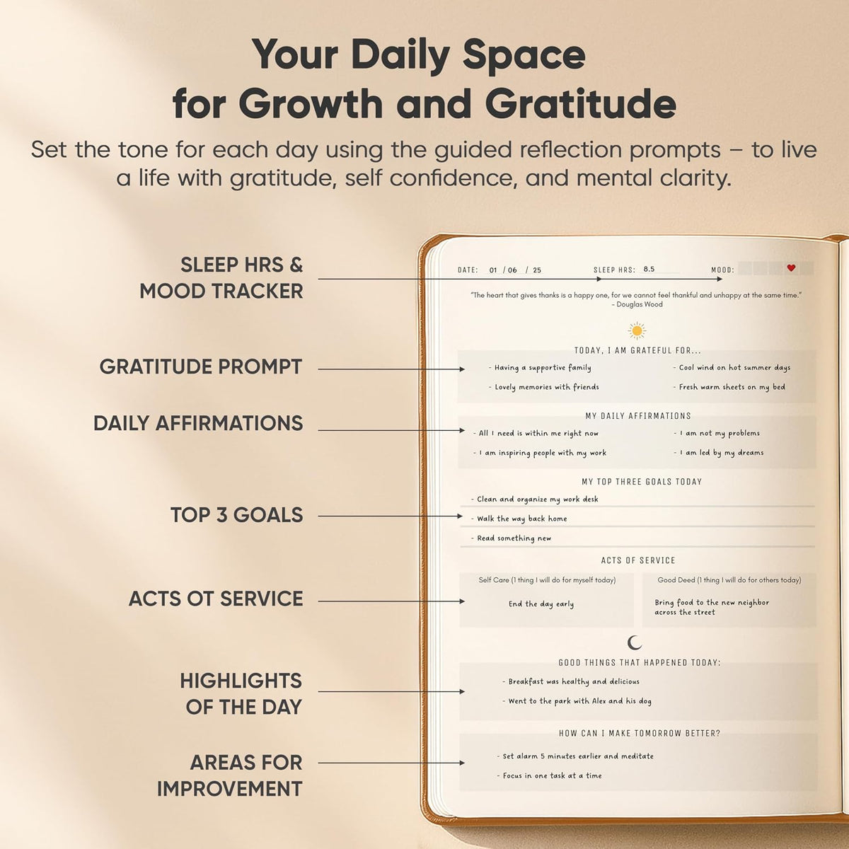 Gratitude & Self-Care Journal - Guided Mindfulness & Mental Health Journal All-in-One with Prompts for Self Discovery - Daily Journal for Men & Women (A5, Black) - PRODUCTIVITY STORE