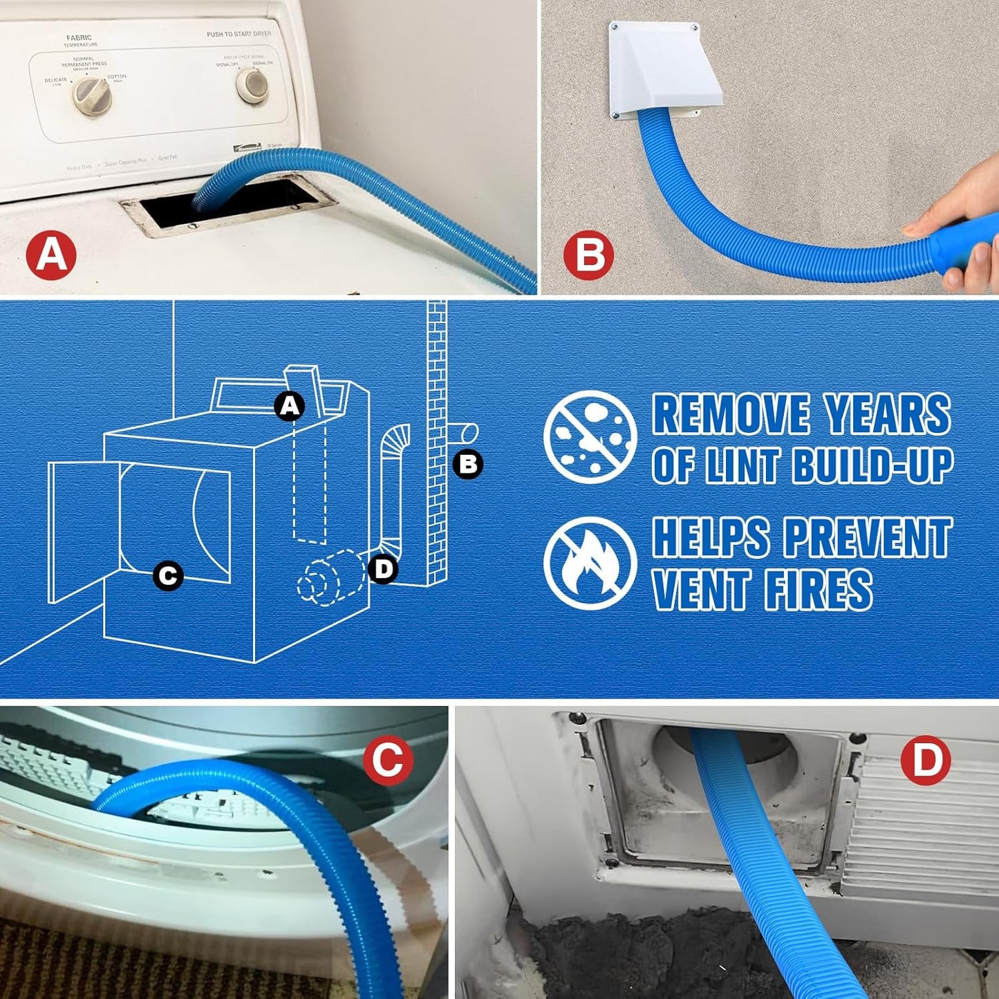Sealegend Dryer Vent Cleaner Kit, Universal Vacuum Hose Attachment Blue | Upgraded Flexible Hose Without Whistling Noise, Fits Most Vacuums, Lint Removal Power for Dryer Vents & Tight Areas