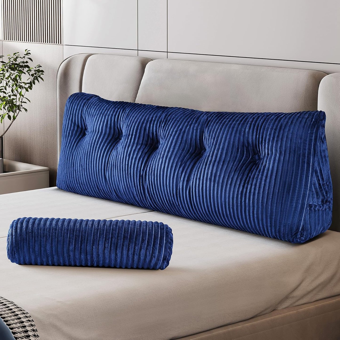 Z-hom Headboard Pillow, Wedge Backrest Cushion, Queen Size,NO Roll Pillow | Grey Triangular Backrest Cushion Equipped,NO Roll Pillow,Ideal for Reading,Sitting Up in Bed&Filling Headboard Gaps