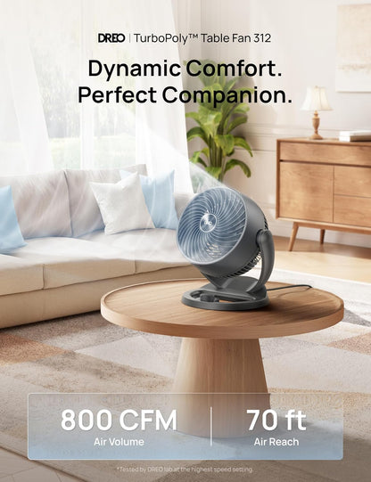 DREO Fan for Bedroom, 12 Inches, 70ft Powerful Airflow, 25db Quiet Table Air Circulator Fans for Whole Room, 120° Adjustable Tilt, 3 Speeds, Desktop Fan for Home, Office, Kitchen