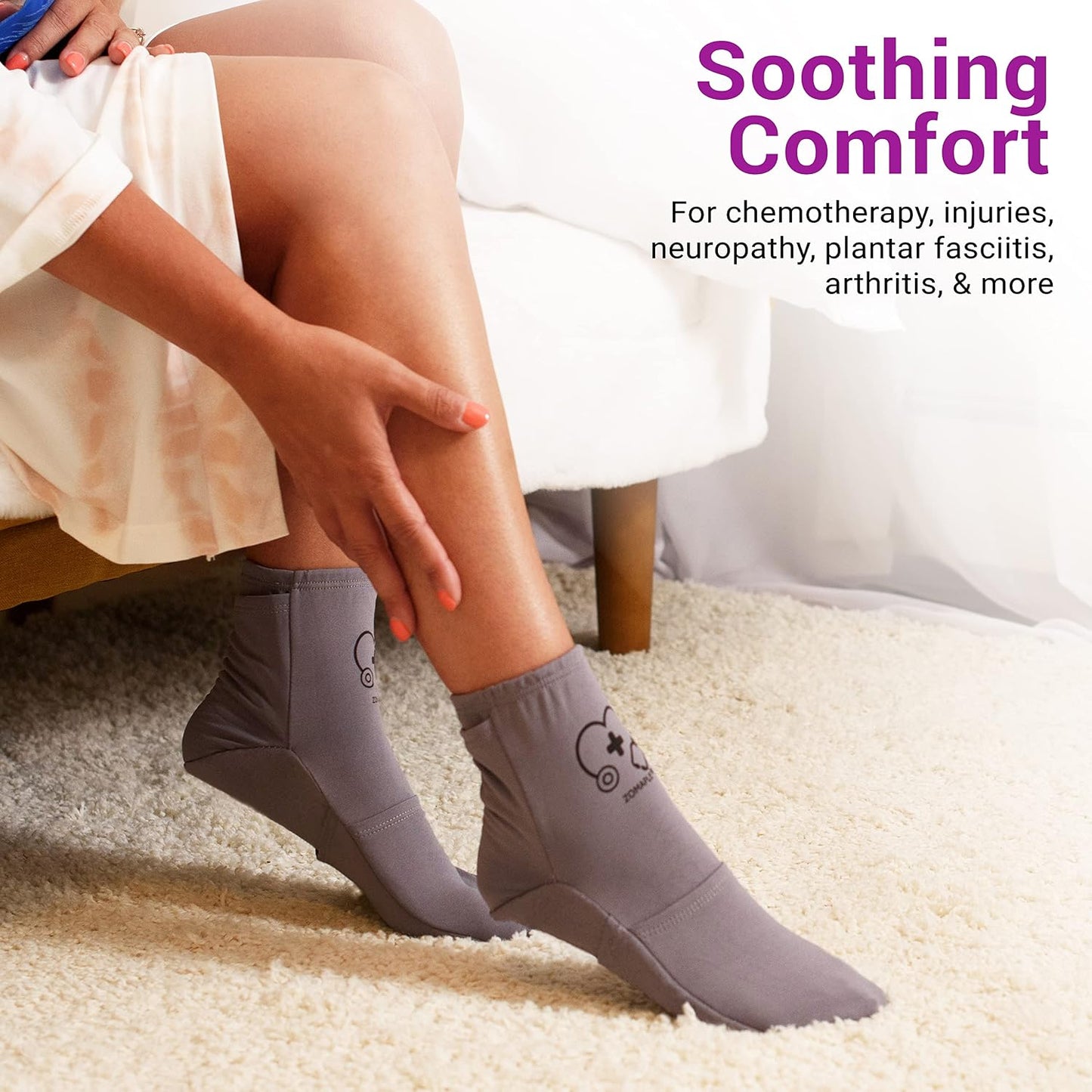 Zomaple Cold Therapy Socks for Feet with 2 Reusable Gel Ice Packs, Cooling Socks for Hot Feet & Swelling Relief, Adjustable Compression Ice Pack Wrap for Plantar Fasciitis, Neuropathy & Foot Pain