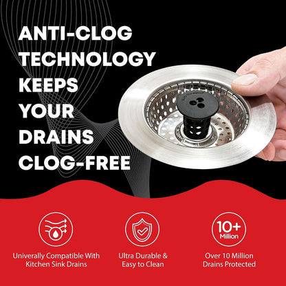 Kitchen SinkShroom Revolutionary Clog-Free Stainless Steel Sink Strainer, Black, 1-(Pack)