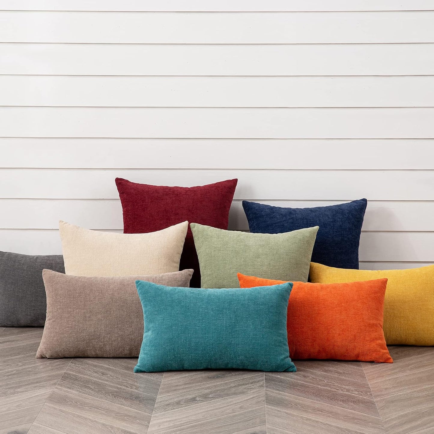 GAWAMAY Lumbar Support Pillow Decorative Rectangle Throw Pillow Covers 12"x20" Inch Set of 2, Soft Chenille Fall Pillowcase for Living Room Bedroom Sofa Couch Cushion Cover Grey 30x50cm (No Insert)