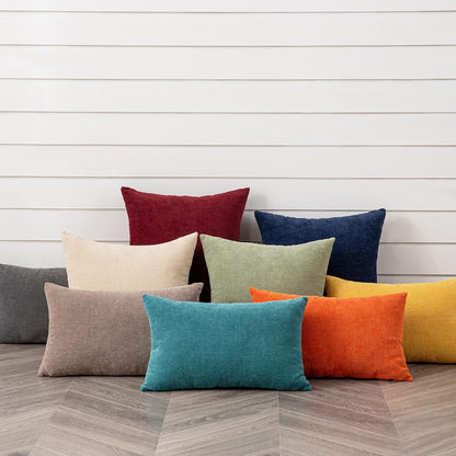GAWAMAY Lumbar Support Pillow Decorative Rectangle Throw Pillow Covers 12"x20" Inch Set of 2, Soft Chenille Fall Pillowcase for Living Room Bedroom Sofa Couch Cushion Cover Grey 30x50cm (No Insert)