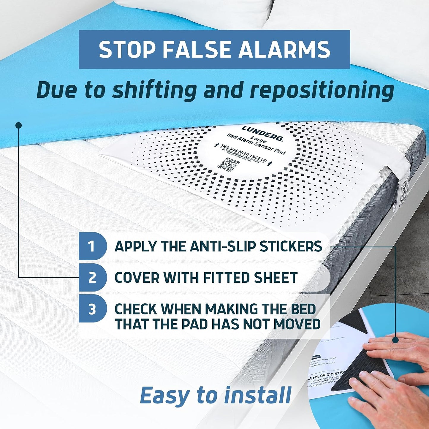 Lunderg Large Wireless Bed Alarm System for Elderly & Fall Prevention | Alerts Caregivers When They Get Up. Extra Coverage For Restless Sleepers. Great For Dementia Care & Safety. US Company.