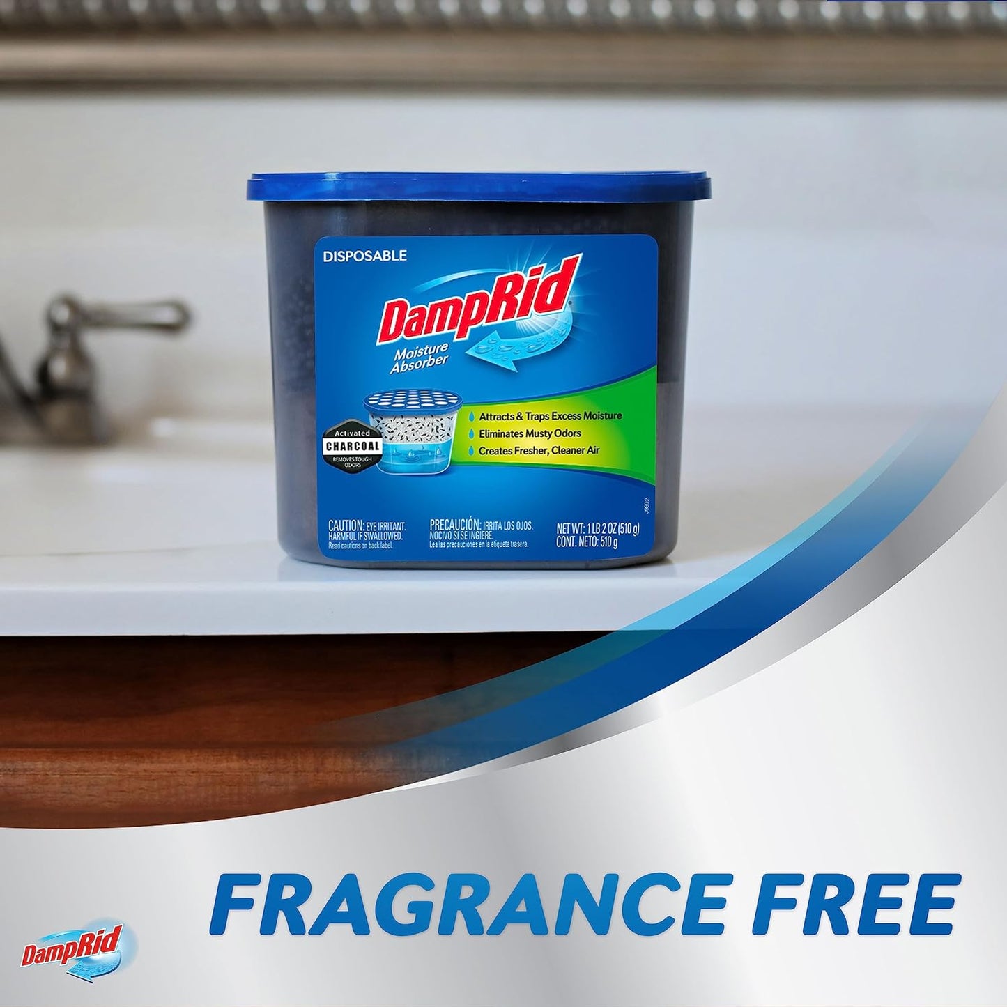 DampRid Fragrance Free Disposable Moisture Absorber & Odor Remover with Activated Charcoal, 18 oz., 3 Pack, Lasts Up To 60 Days, No Electricity Required
