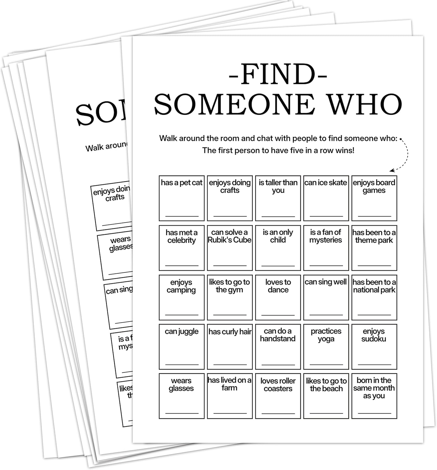 Find Someone Who Bingo Cards, 25 Unique Sheets, Team Building Games for Work, Icebreaker Fun, Engaging Office Games, Team Building Activity for Employees and Groups