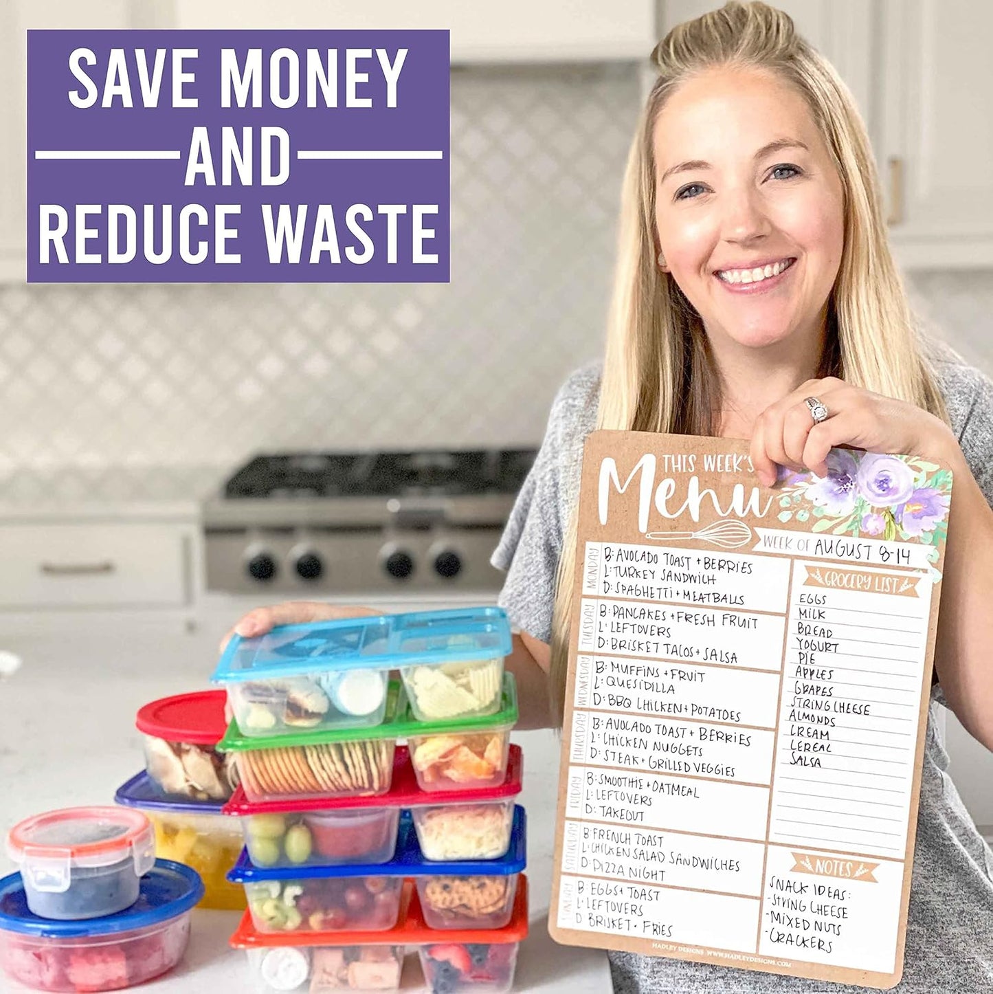 Hadley Designs Weekly Meal Planner for Fridge - Dinner Menu Board for Kitchen, Kraft Weekly Menu Board Dry Erase, Dry Erase Meal Planner for Fridge, Grocery List for Fridges with Conversion Chart