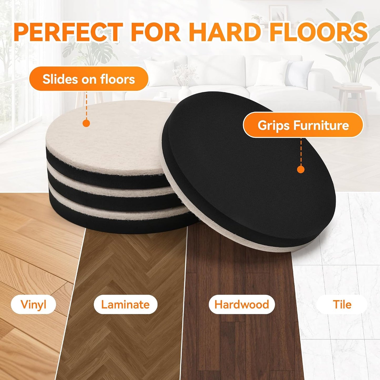 Furniture Sliders for Hardwood Floors, Save 80% Effort Safely and Easily, The Glide Tool Set for Heavy Furniture and Appliances, Reusable Floor Protectors and Moving Pads (16 Pack 3.5" Slider)