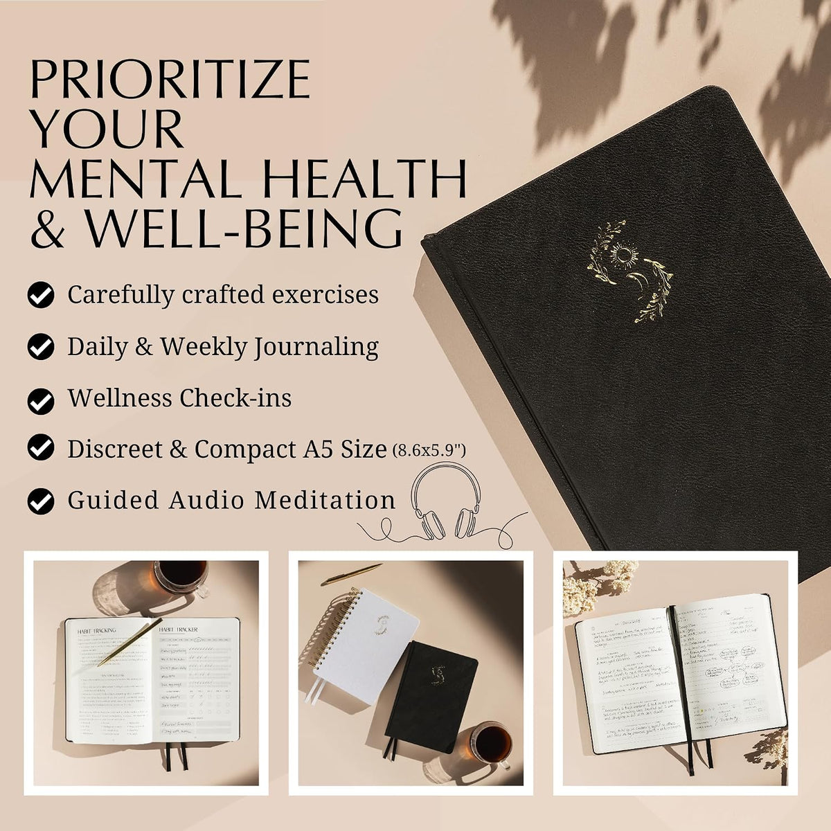 Mental Health Journal - 100-Day Guided Journal with Prompts for Self-Care, Mindfulness, Anxiety & Depression relief - Mood, Wellness & Emotions Trackers