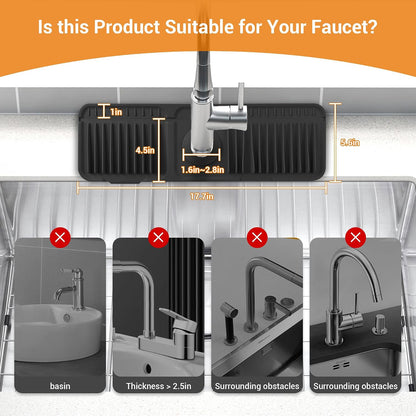 ZJWZLG Faucet Mat for Kitchen Sink, 14"X5.5" Silicone Sink Splash Guard , Snap-On Design & 7°slope Fast Drain, Folding Sink Faucet Mat for Universal Kitchen Bathroom Sink(Grey)