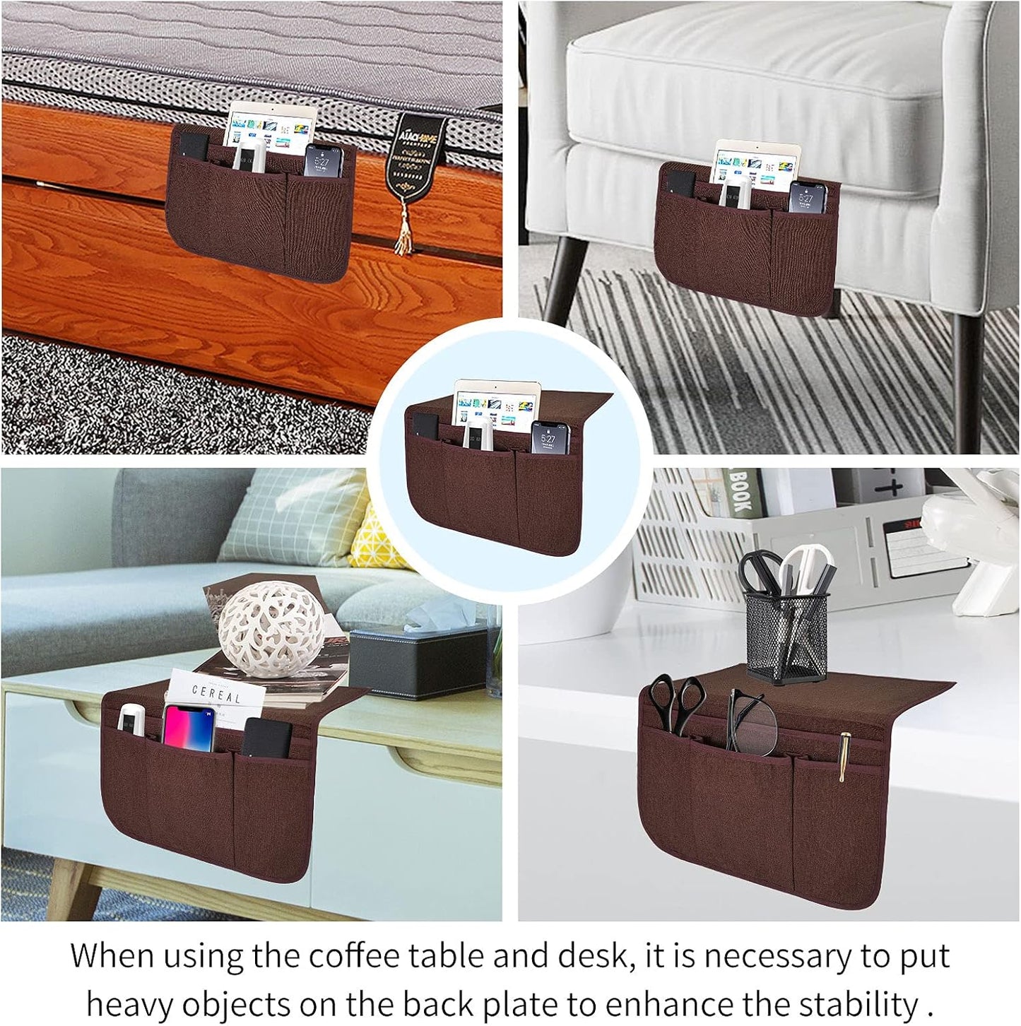 Bedside Caddy Bedside Storage Organizer Magazine Phone Tablet iPad Remote Holder, Organizer Caddy for Home College Dorm Bed, Sofa, Bunk Bed (Grey)