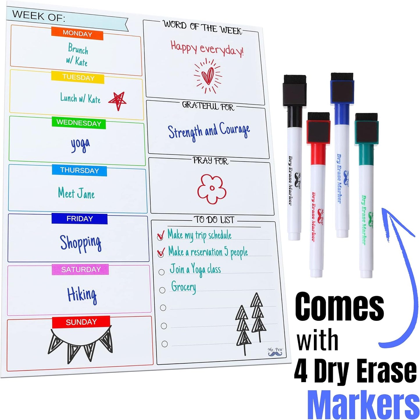 Mr. Pen- Magnetic Weekly Dry Erase Planner for Fridge, 12x15 Inches | Dry Erase Whiteboard Fridge Calendar with 4 Markers & Large Writing Space for Schedules, Chores