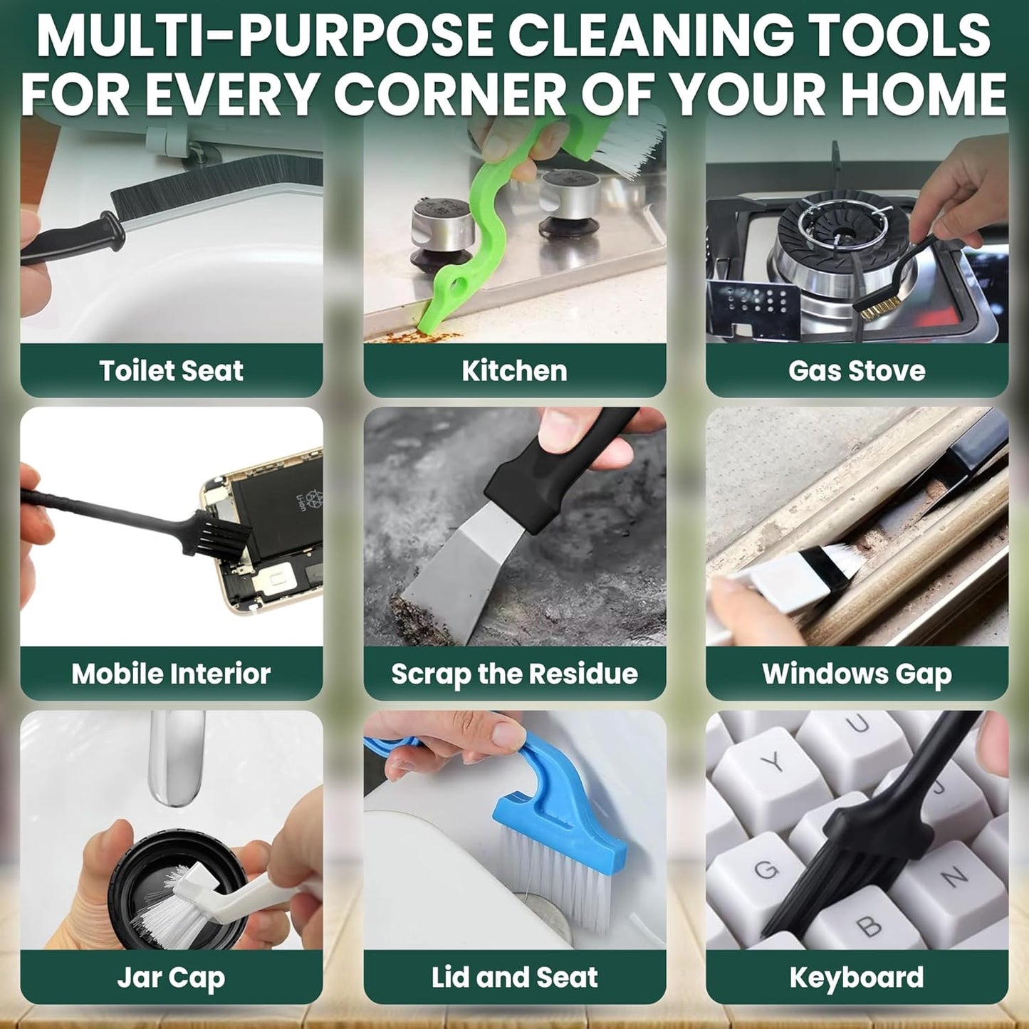 8 Pcs Crevice Cleaning Brush Set – Hard Bristle Cleaning Tools for Grout, Gaps & Narrow Spaces – Multi-Purpose Grout Brush, for Cleaning Bathroom, Shower, Window Tracks, Kitchen | Multi-Purpose Grout Brush for Bathroom, Shower, Window Tracks & Kitchen