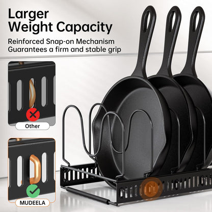 MUDEELA Expandable Pot Pan Lid Organizers inside Cabinet, 10 Divider-Black | Expandable 11.8–22.9", 10 Adjustable Divider, Tool-Free Assembly, Non-Slip, Scratch-Proof, For Pan Lid Cutting Board Bakeware