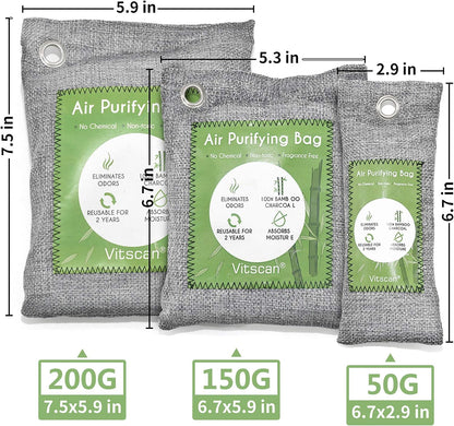 Bamboo Charcoal Air Purifying Bag, Activated Charcoal Odor Absorber | 12 Pack Natural Odor Eliminators For Home, Car, Closet, Basement, Pet, Shoe Deodorizer for Strong Odors (6x50g, 6x150g)