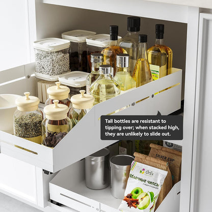 Pull out Cabinet Organizer, Full Metal Expandable Width (14.8"-20.8") & Depth (12.4"-17.7") Adjustable Slide out Drawers, No Drill Adhesive Roll out Shelves for Kitchen Pantry, White