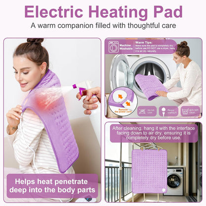 Heating Pad,Heated Blanket,Heating Pad for Back Neck,Grey,24x12 Inch | Electric Heating Pad,Dry/Moist Heat Heating Pads,Heating Pads for Shoulder,Abdomen,Heat Pad for Women Men,Birthday Gift