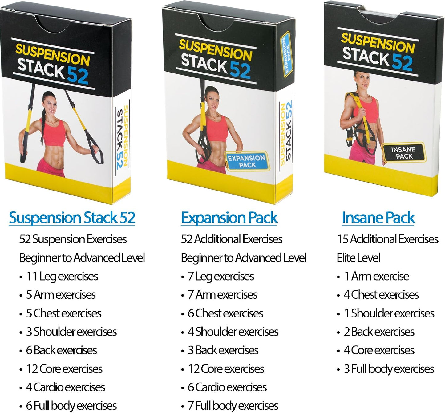 Stack 52 Suspension Exercise Cards Mega Pack | Suspended Bodyweight Resistance Workout Game. Video Instructions Included. Fun Home Fitness Program.