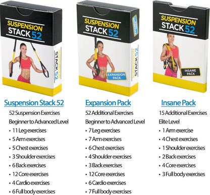 Stack 52 Suspension Exercise Cards Mega Pack | Suspended Bodyweight Resistance Workout Game. Video Instructions Included. Fun Home Fitness Program.