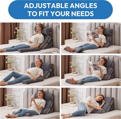 Ahpmeoa Wedge Pillow Set for After Surgery, Back Pillow for Bed Sitting up, 10-in-1 Foam Wedge Pillow for Acid Reflux & Back Pain Relief, Post Surgery Pillow for GERD & Snoring, White